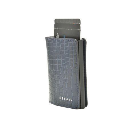 Billetera cuero - Sefair - Croco Azul | Slim Wallet